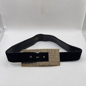 Vtg La Perla Black Rhinestone Crystal Buckle Waist Belt Italy Glam Lingerie